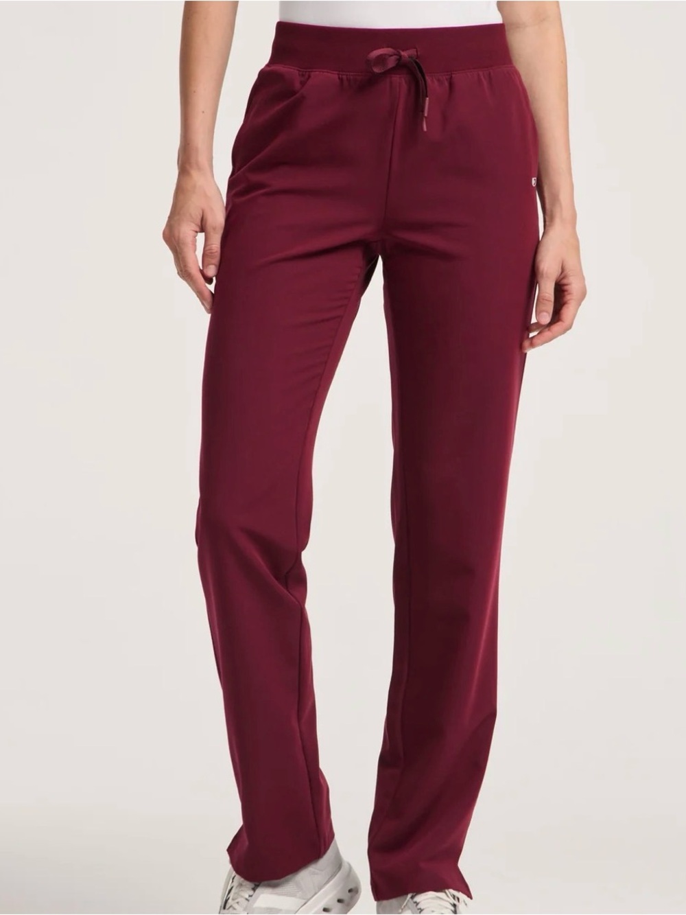 Jaanuu xenos Essential knit waist burgundy Drawstring Straight-Leg scrub pants